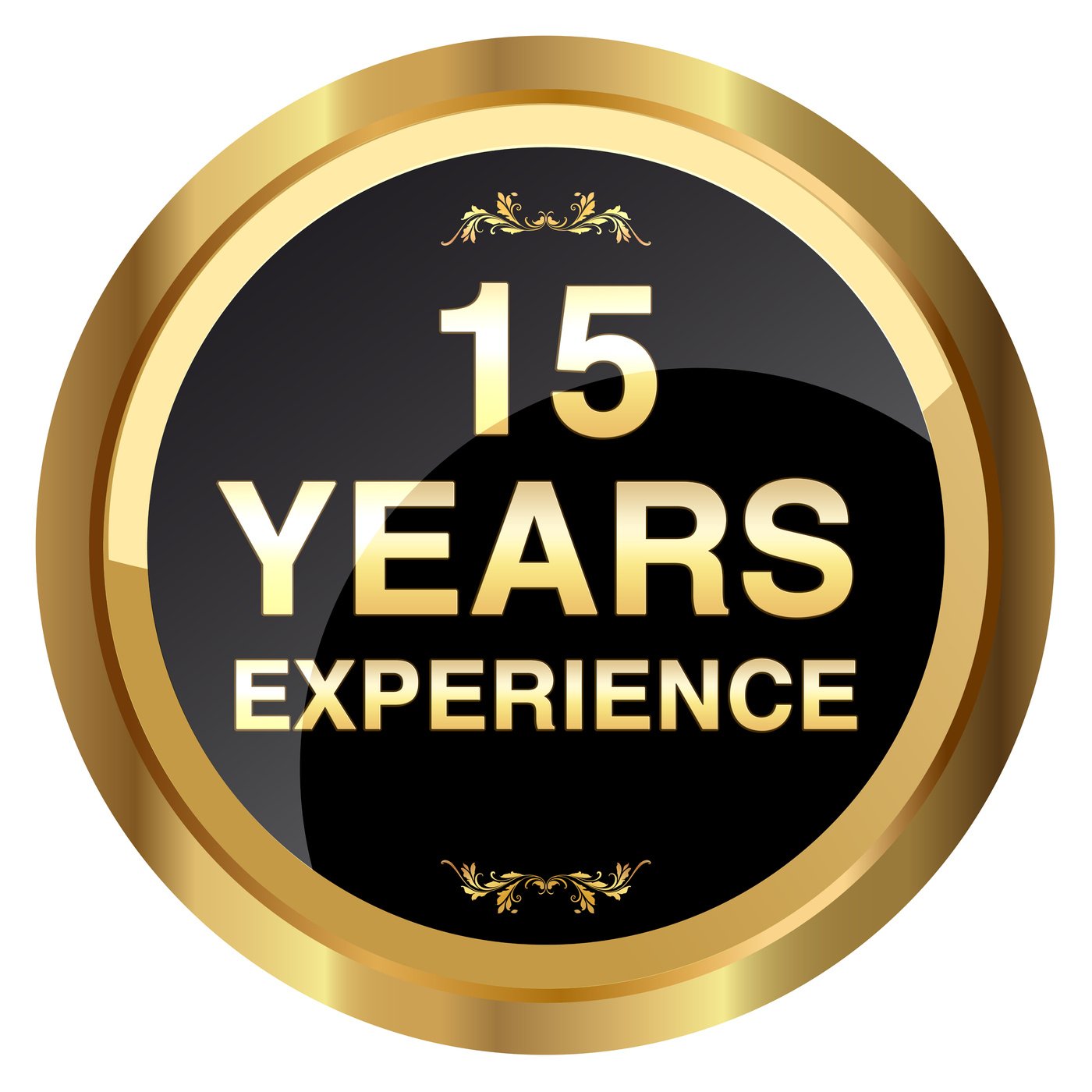 15-years experience gold badge - Stock Image