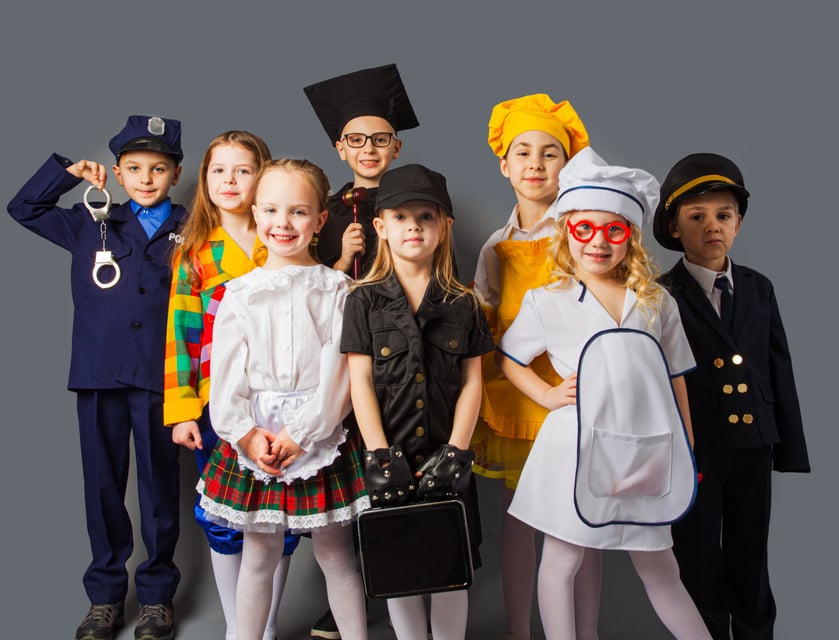 Little Kids Dressing up as Professions. Future Education